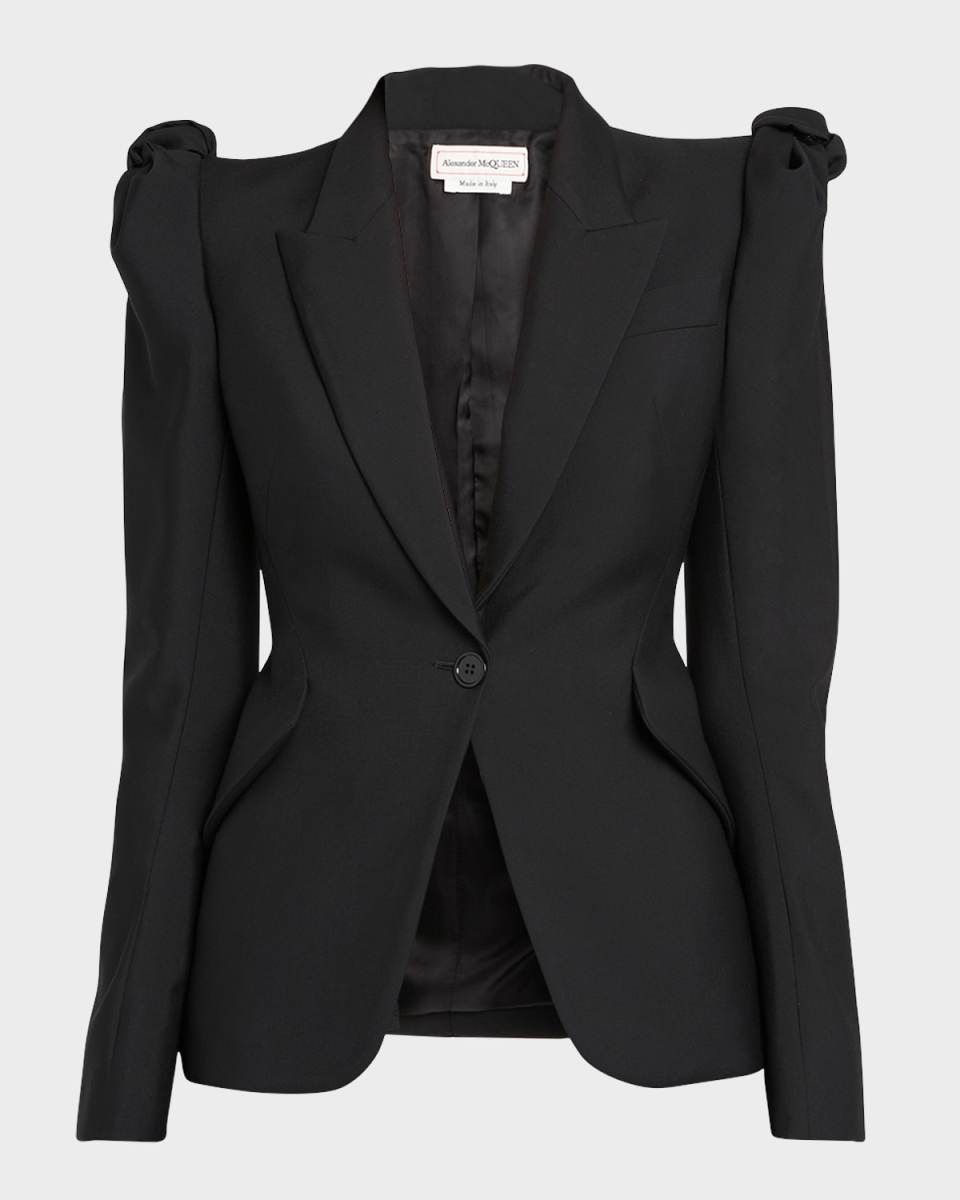 Wool Blazer Jacket with Knot Detail